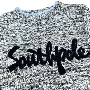 SOUTHPOLE Acrylic Blue Knit Sweater Big Front Corduroy Logo Hip Hop Y2K Large
